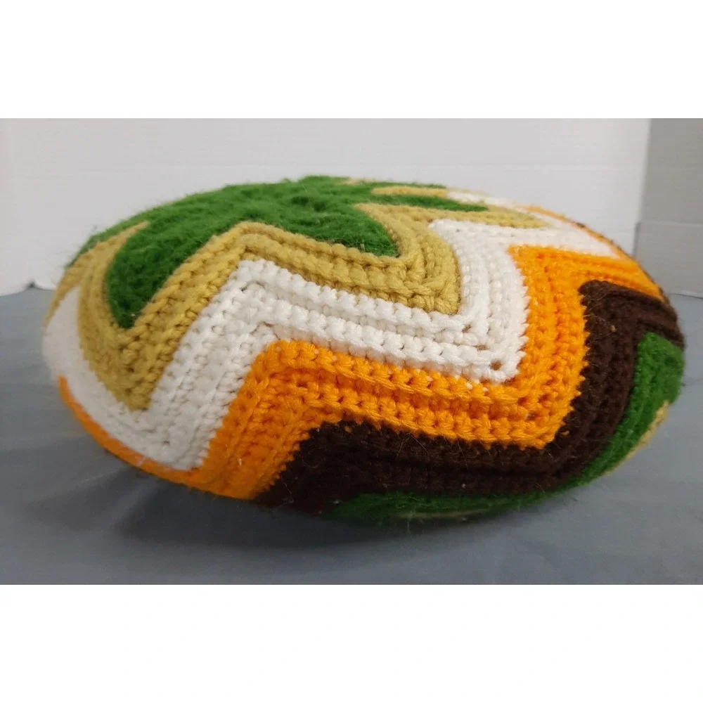 Vintage 70s Handmade Crochet Double Sided Round Throw Pillow Floral Boho‎ Granny